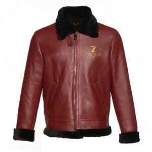 Zavelo Burgundy B3 Bomber Shearling Jacket