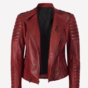 Women’s Red Padded Leather Jacket