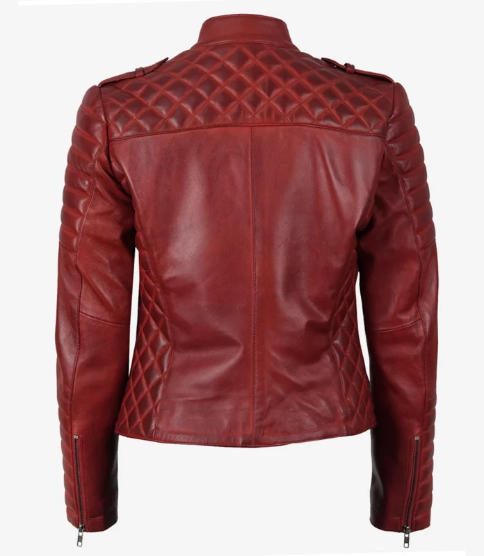 Women's Red Padded Leather Jacket - Image 2