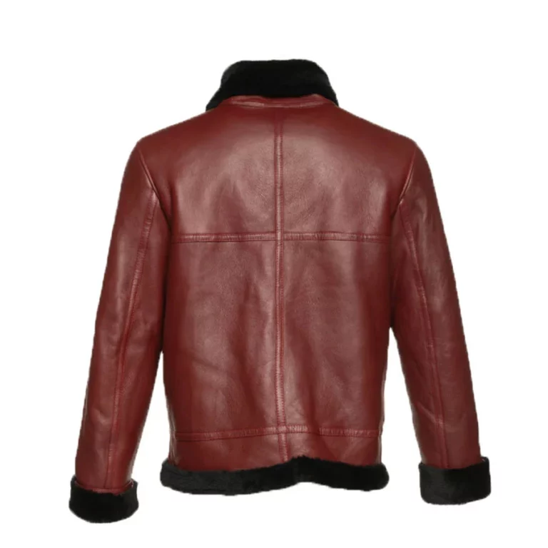 Zavelo Burgundy B3 Bomber Shearling Jacket - Image 2